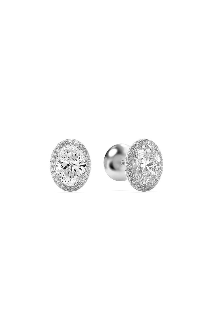 1Cttw Oval Shaped Lab Grown Diamond (F/VS) Halo Stud Earrings in 14K Gold