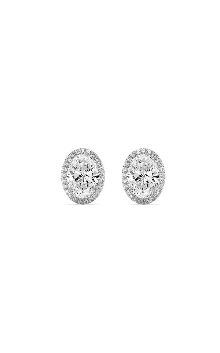 1Cttw Oval Shaped Lab Grown Diamond (F/VS) Halo Stud Earrings in 14K Gold