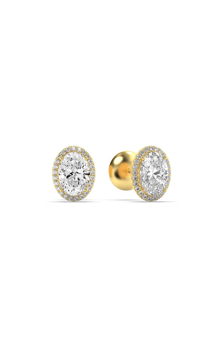 1Cttw Oval Shaped Lab Grown Diamond (F/VS) Halo Stud Earrings in 14K Gold