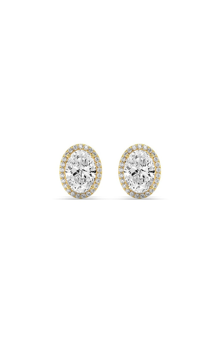 1Cttw Oval Shaped Lab Grown Diamond (F/VS) Halo Stud Earrings in 14K Gold