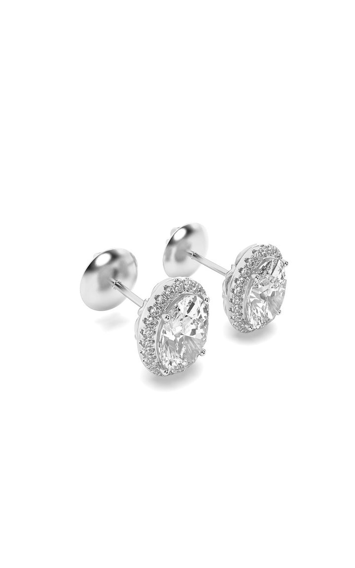 3Cttw Oval Shaped Lab Grown Diamond (F/VS) Halo Stud Earrings in 14K Gold