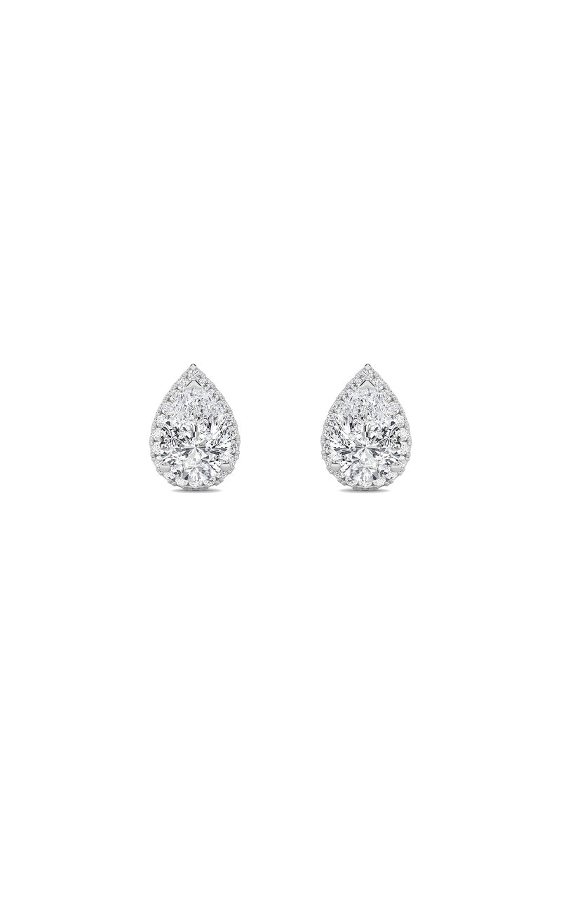 1Cttw Pear Shaped Lab Grown Diamond (F/VS) Halo Stud Earrings in 14K Gold