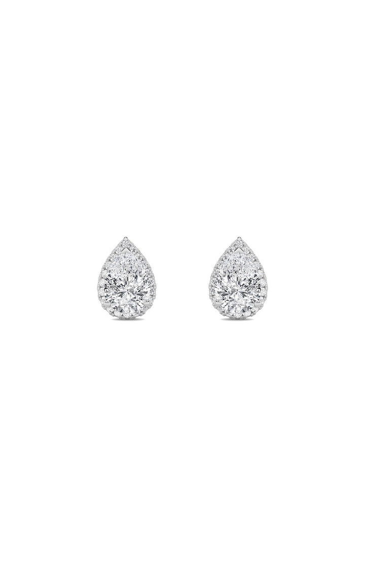 1Cttw Pear Shaped Lab Grown Diamond (F/VS) Halo Stud Earrings in 14K Gold