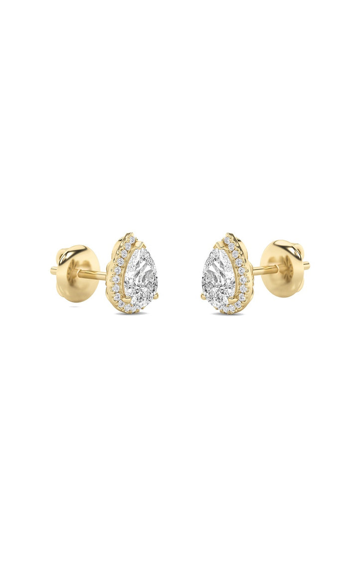 1Cttw Pear Shaped Lab Grown Diamond (F/VS) Halo Stud Earrings in 14K Gold