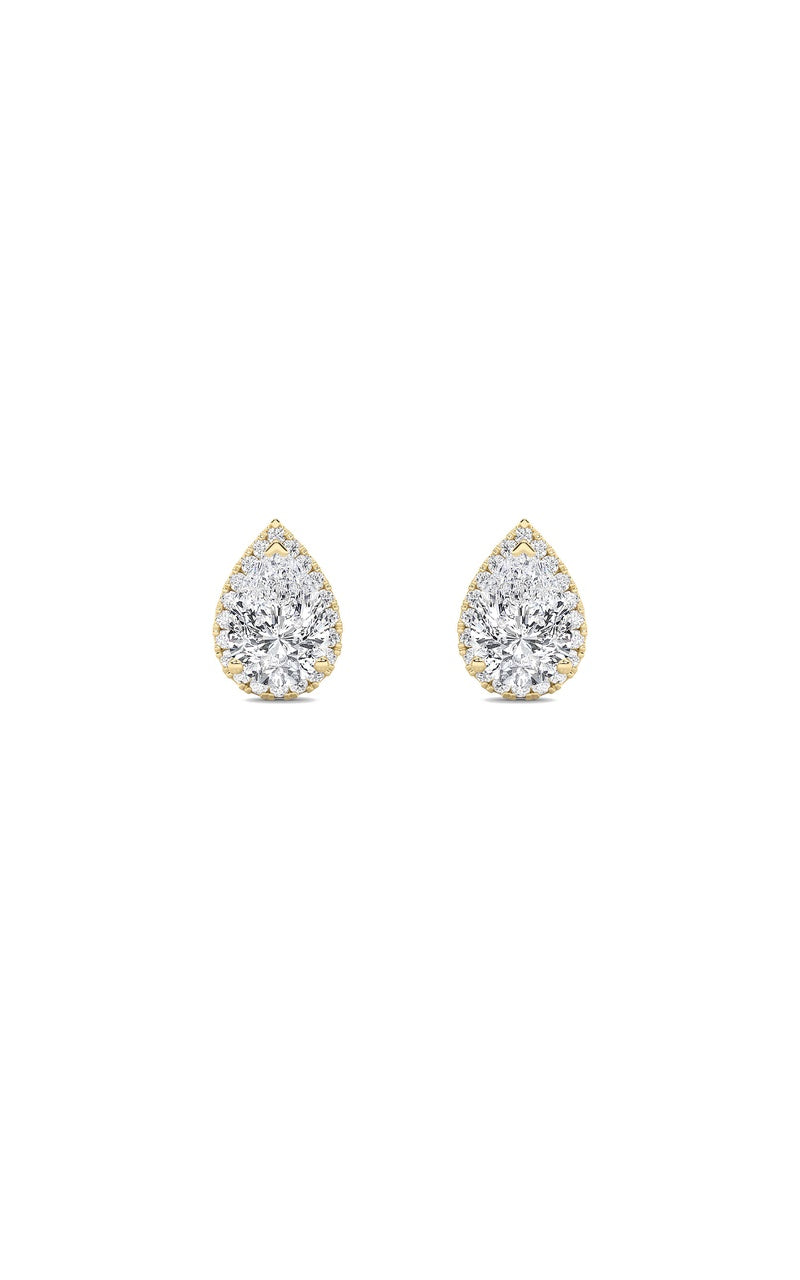 1Cttw Pear Shaped Lab Grown Diamond (F/VS) Halo Stud Earrings in 14K Gold
