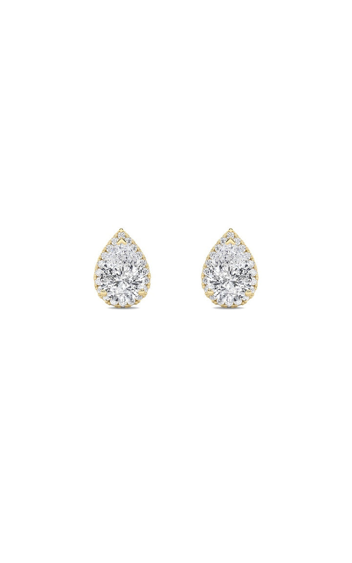 3Cttw Pear Shaped Lab Grown Diamond (F/VS) Halo Stud Earrings in 14K Gold