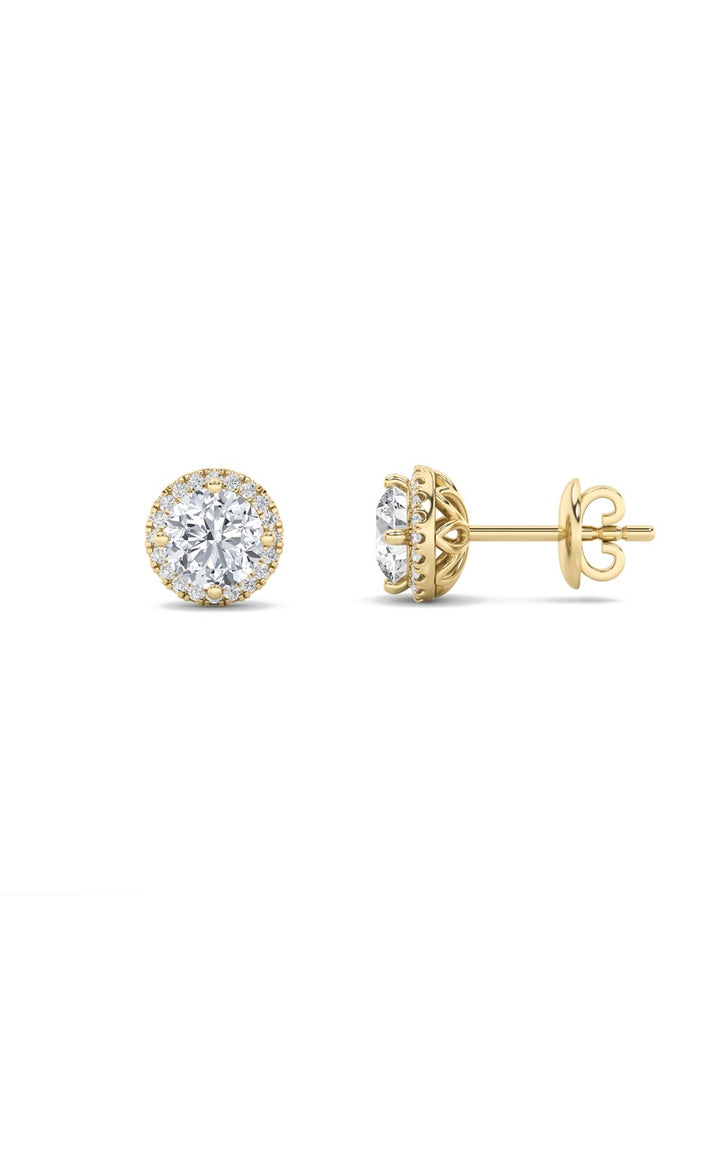 1Cttw Round Shaped Lab Grown Diamond (F/VS) Halo Stud Earrings in 14K Gold