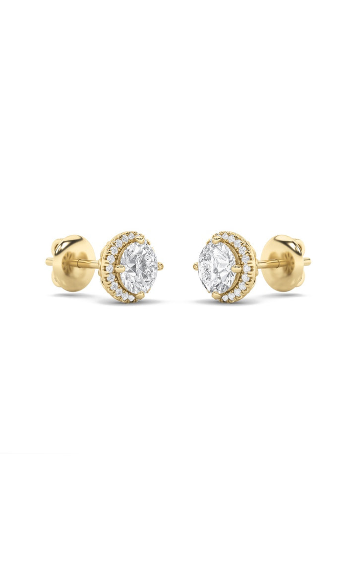 1Cttw Round Shaped Lab Grown Diamond (F/VS) Halo Stud Earrings in 14K Gold