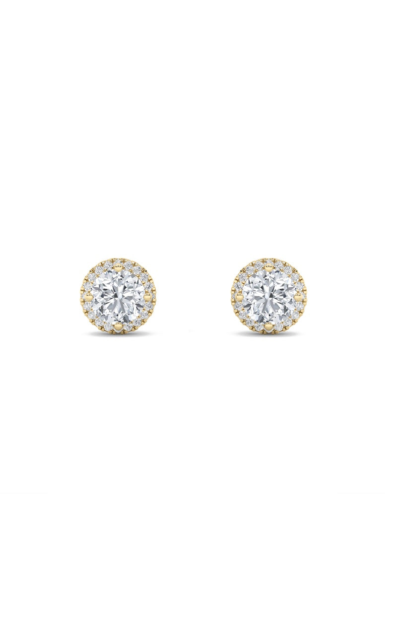 1Cttw Round Shaped Lab Grown Diamond (F/VS) Halo Stud Earrings in 14K Gold