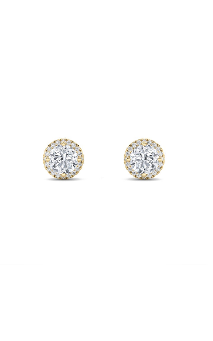 1Cttw Round Shaped Lab Grown Diamond (F/VS) Halo Stud Earrings in 14K Gold