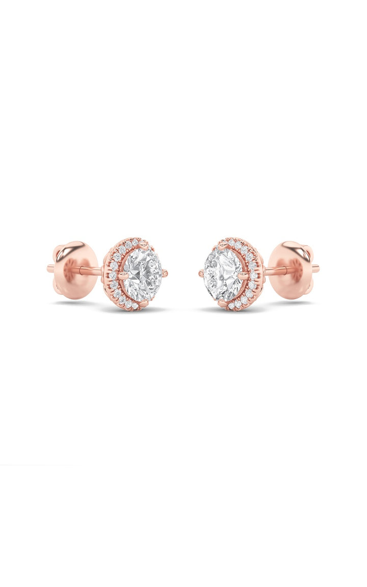 1Cttw Round Shaped Lab Grown Diamond (F/VS) Halo Stud Earrings in 14K Gold