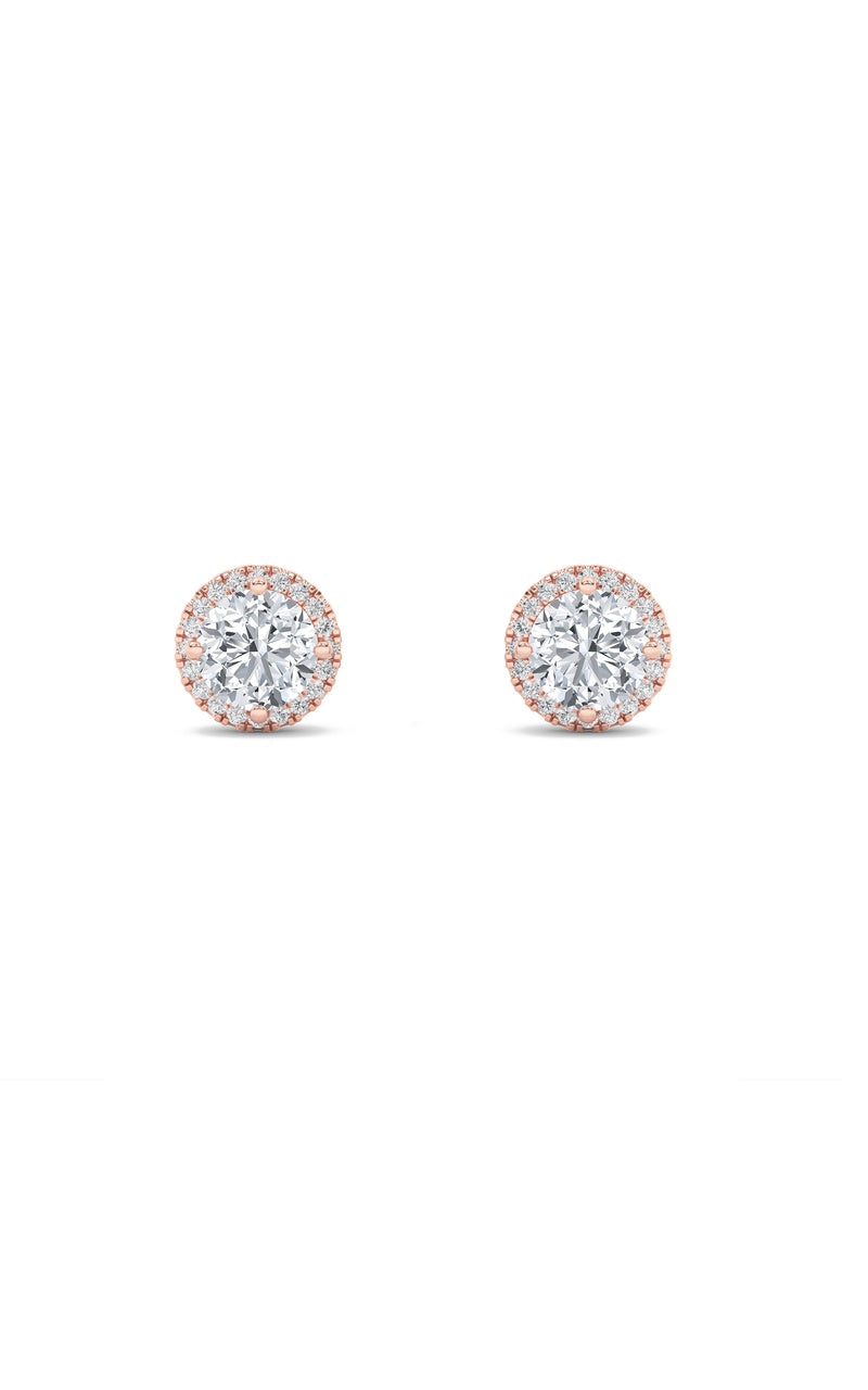 1Cttw Round Shaped Lab Grown Diamond (F/VS) Halo Stud Earrings in 14K Gold