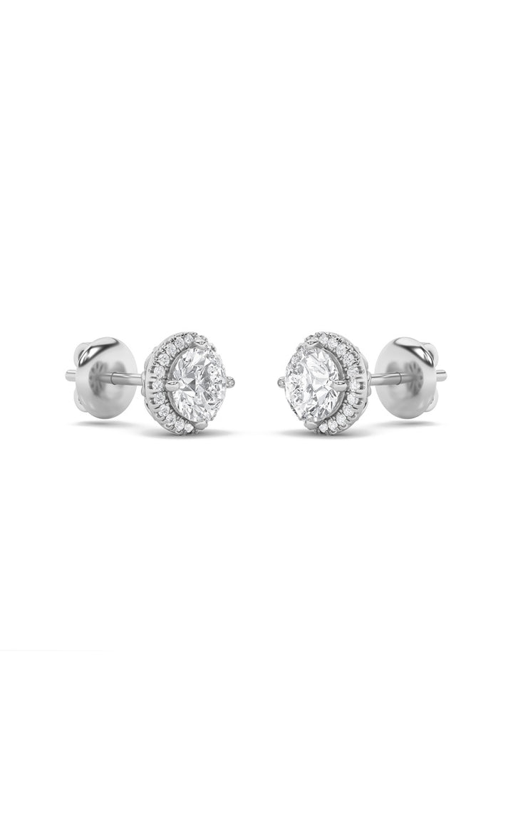 3Cttw Round Shaped Lab Grown Diamond (F/VS) Halo Stud Earrings in 14K Gold