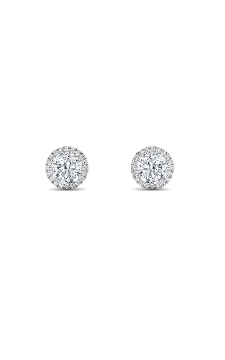 3Cttw Round Shaped Lab Grown Diamond (F/VS) Halo Stud Earrings in 14K Gold