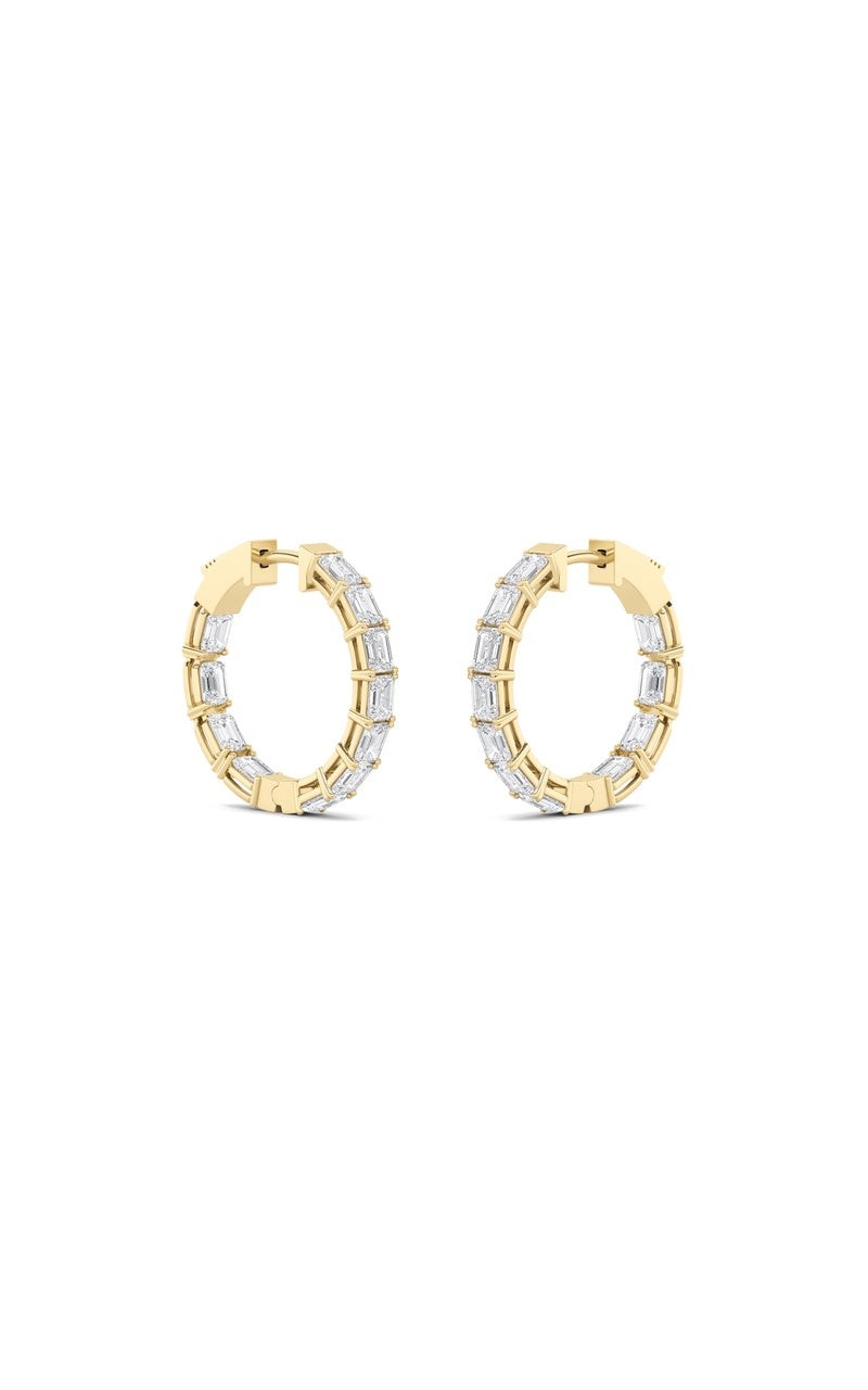 4Cttw Emerald Shaped Lab Grown Diamond (F/VS) Inside Out Hoop Earrings in 14K Gold