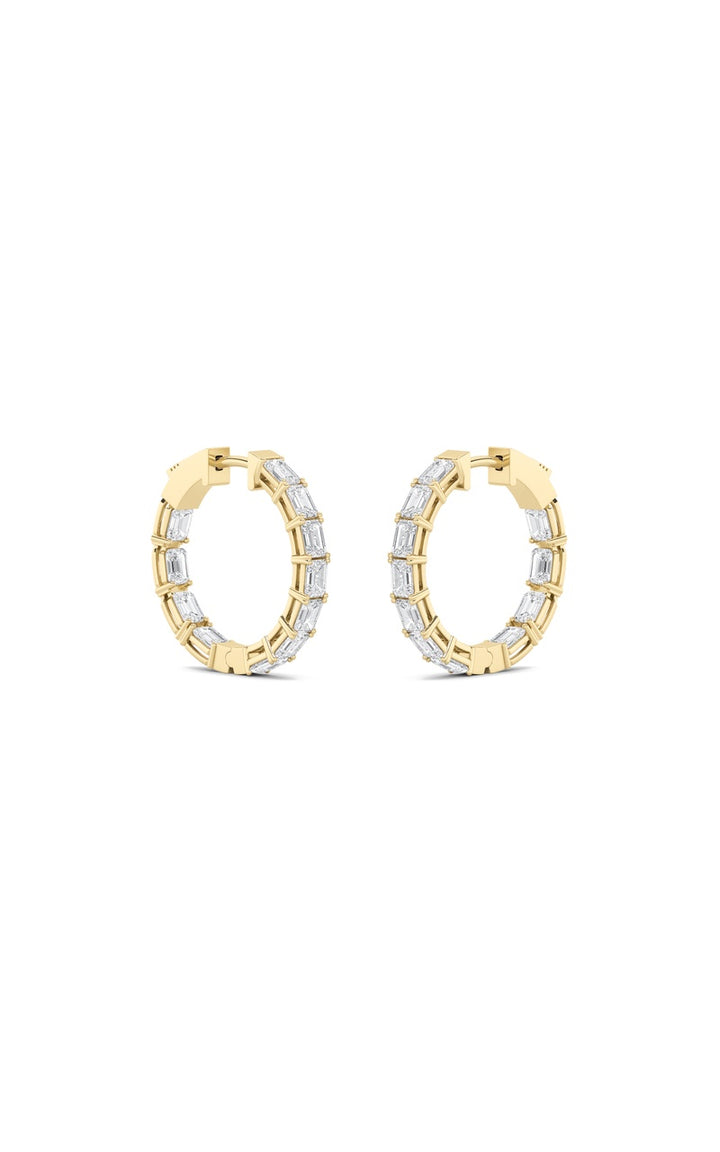 4Cttw Emerald Shaped Lab Grown Diamond (F/VS) Inside Out Hoop Earrings in 14K Gold