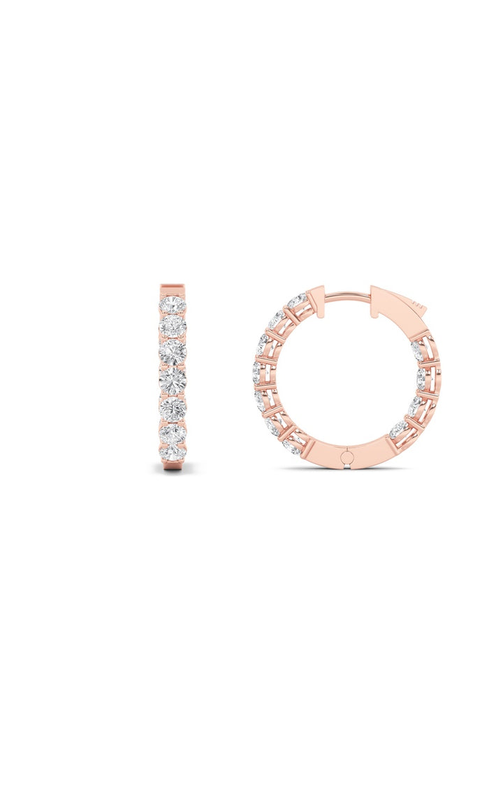 4Cttw Round Shaped Lab Grown Diamond (F/VS) Inside Out Hoop Earrings in 14K Gold