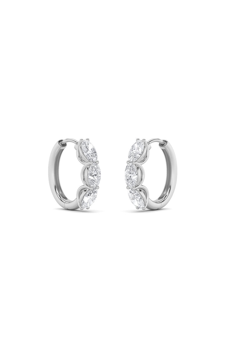 3Cttw Oval Shaped Lab Grown Diamond (F/VS) Three Stone Huggie Earrings in 14K Gold