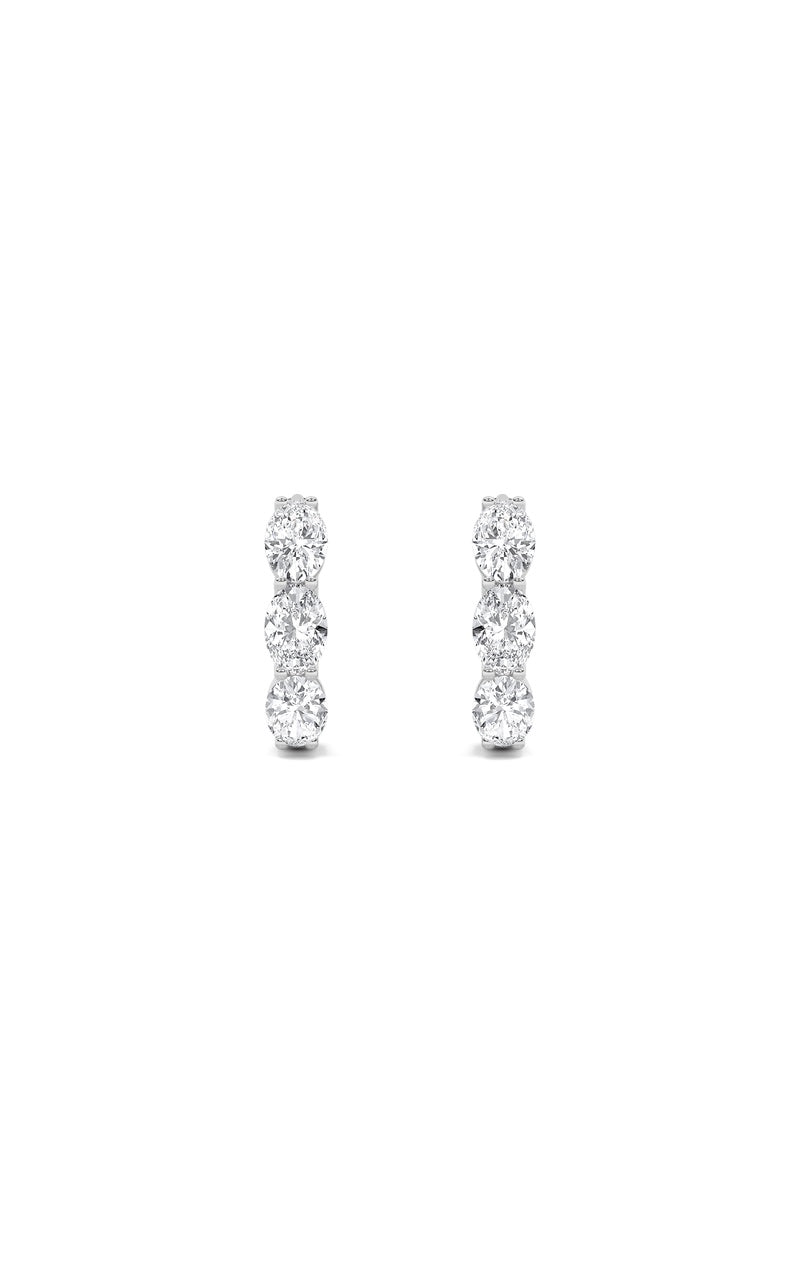 3Cttw Oval Shaped Lab Grown Diamond (F/VS) Three Stone Huggie Earrings in 14K Gold