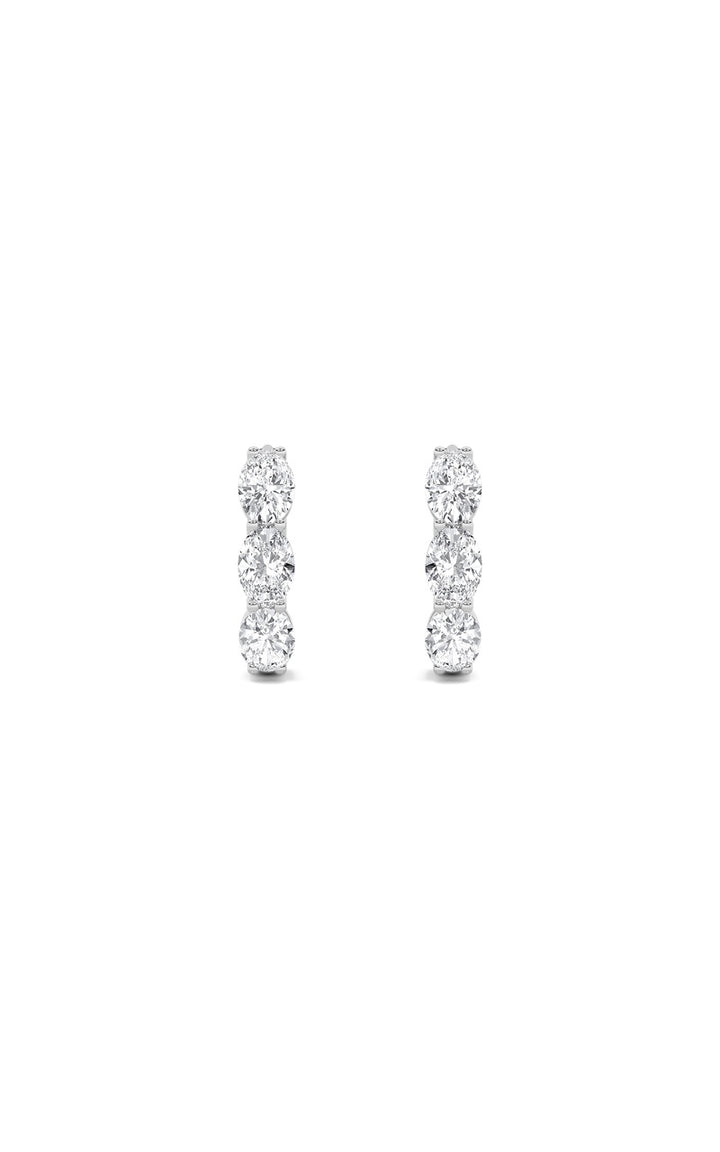 3Cttw Oval Shaped Lab Grown Diamond (F/VS) Three Stone Huggie Earrings in 14K Gold