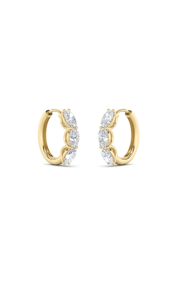 3Cttw Oval Shaped Lab Grown Diamond (F/VS) Three Stone Huggie Earrings in 14K Gold