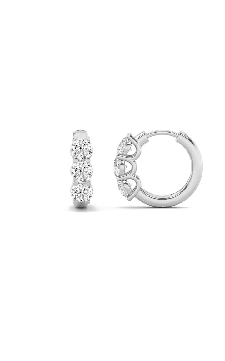 2Cttw Round Shaped Lab Grown Diamond (G/VS) Three Stone Huggie Earrings in 10K Gold