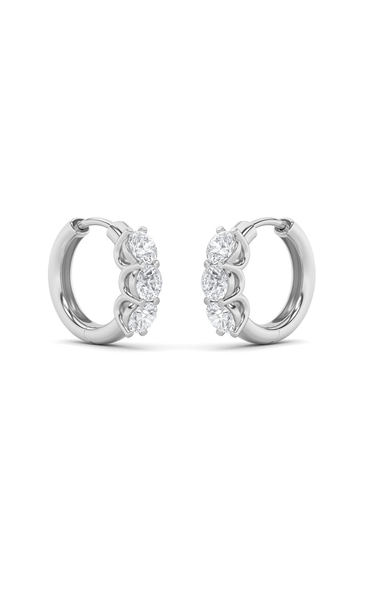 2Cttw Round Shaped Lab Grown Diamond (G/VS) Three Stone Huggie Earrings in 10K Gold
