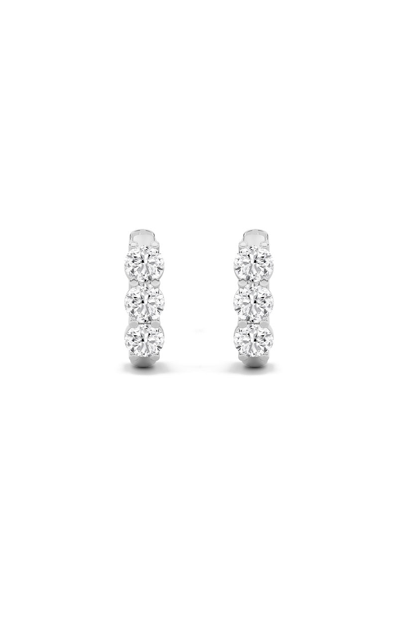 2Cttw Round Shaped Lab Grown Diamond (G/VS) Three Stone Huggie Earrings in 10K Gold