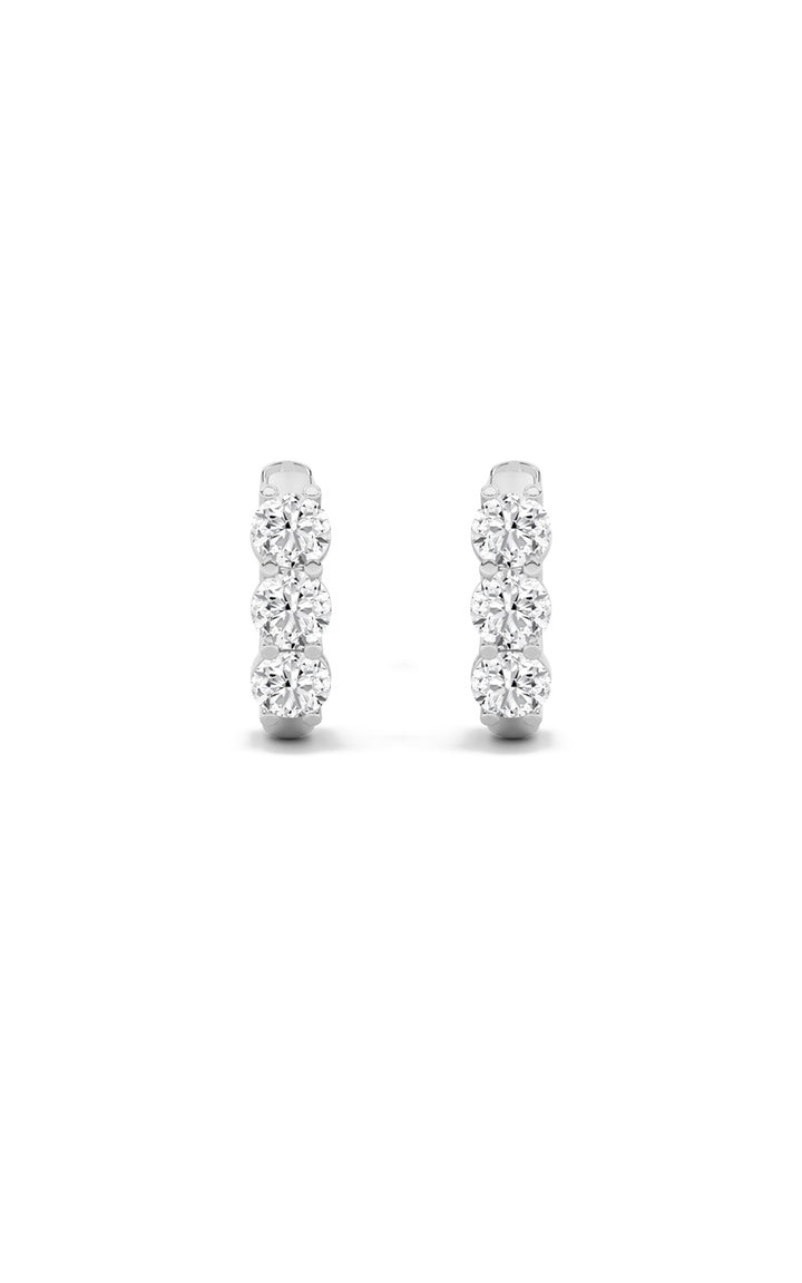 2Cttw Round Shaped Lab Grown Diamond (G/VS) Three Stone Huggie Earrings in 10K Gold