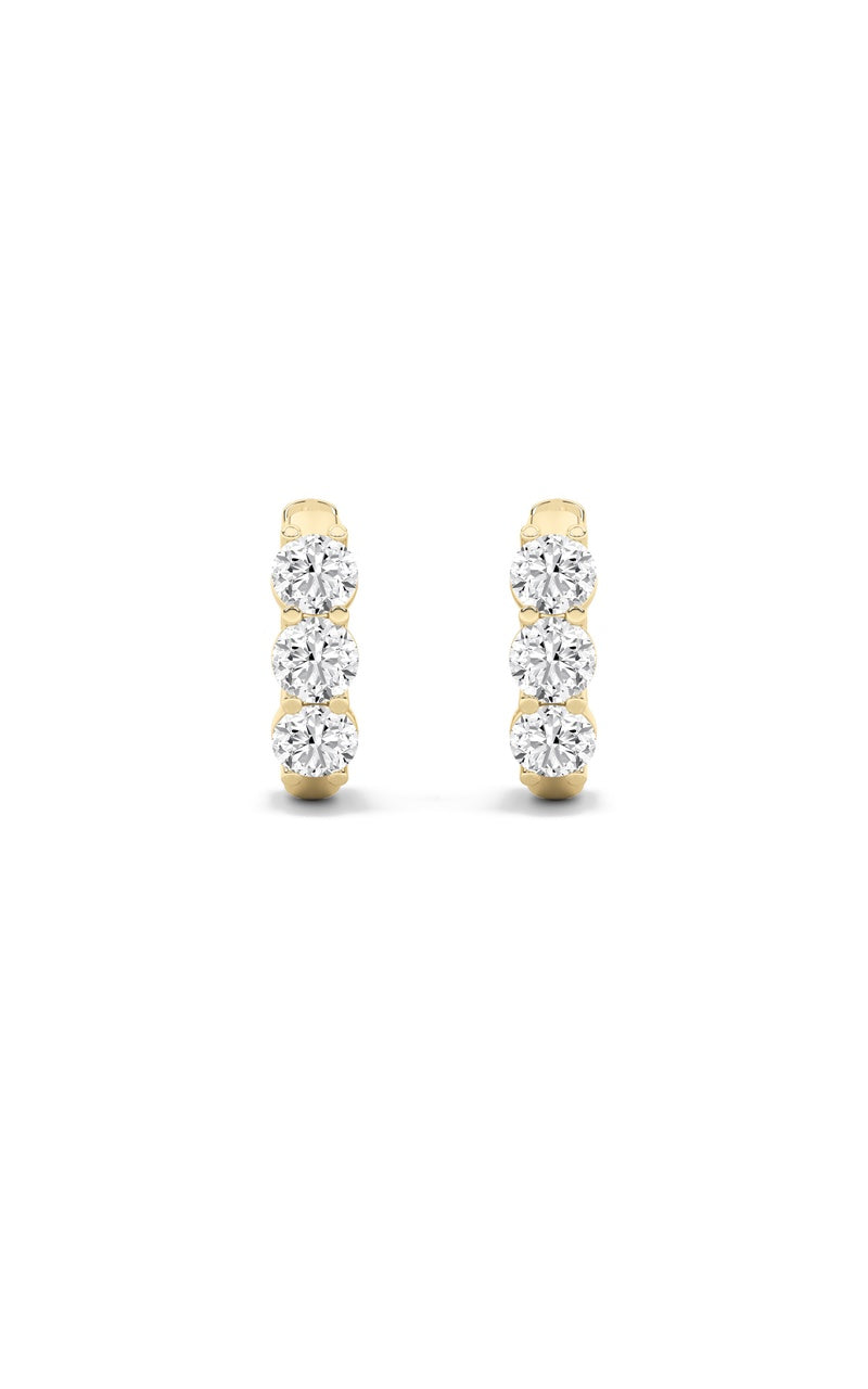 2Cttw Round Shaped Lab Grown Diamond (G/VS) Three Stone Huggie Earrings in 10K Gold