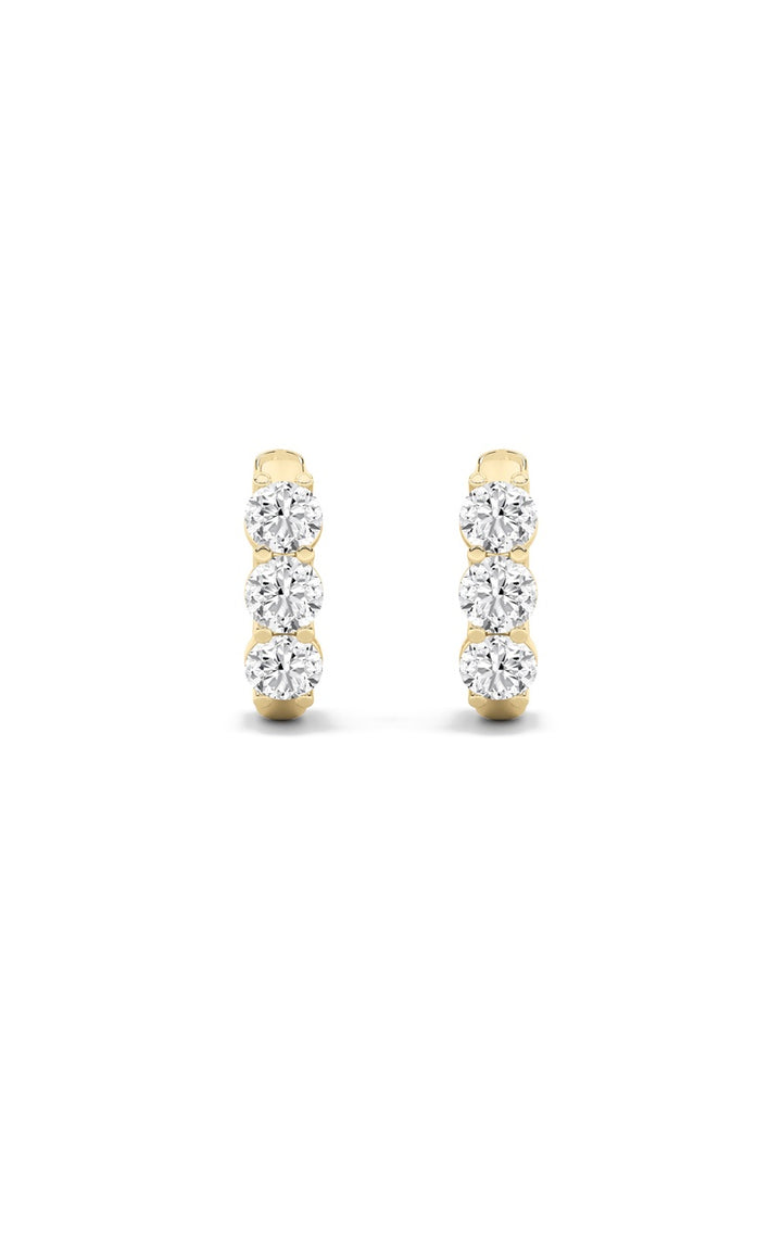 2Cttw Round Shaped Lab Grown Diamond (G/VS) Three Stone Huggie Earrings in 10K Gold
