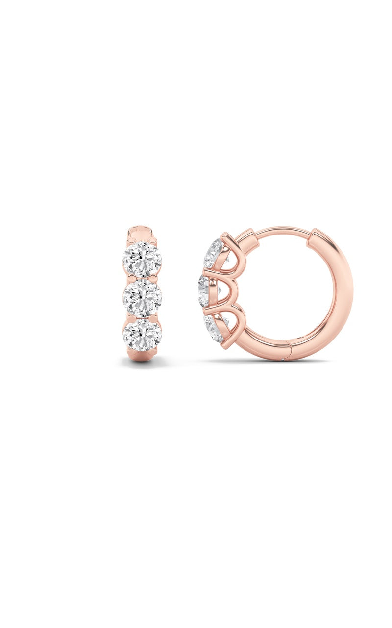 2Cttw Round Shaped Lab Grown Diamond (G/VS) Three Stone Huggie Earrings in 10K Gold