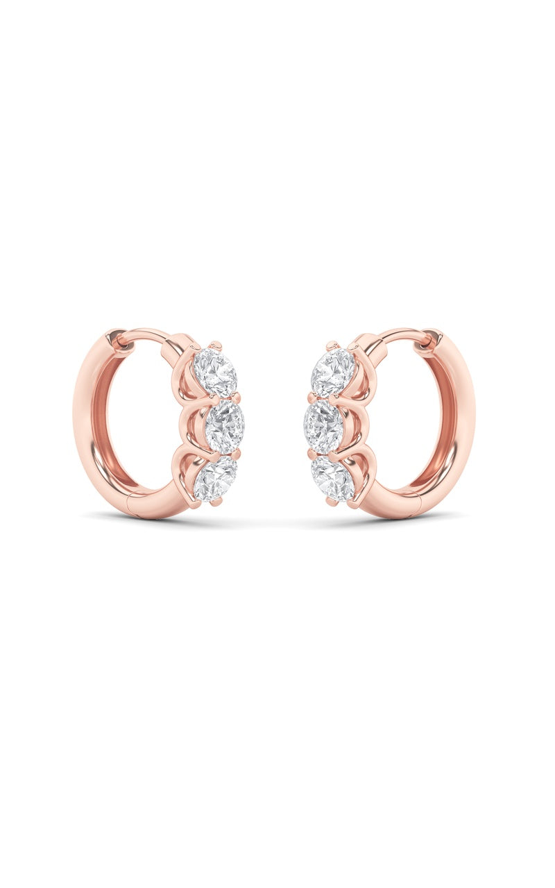 2Cttw Round Shaped Lab Grown Diamond (G/VS) Three Stone Huggie Earrings in 10K Gold