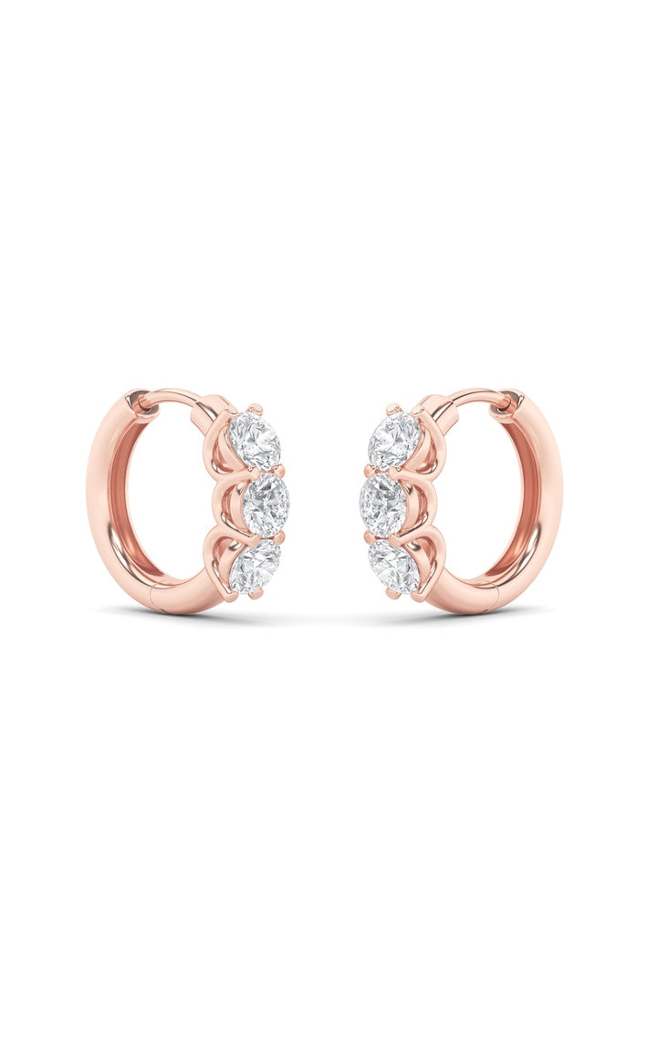 2Cttw Round Shaped Lab Grown Diamond (G/VS) Three Stone Huggie Earrings in 10K Gold