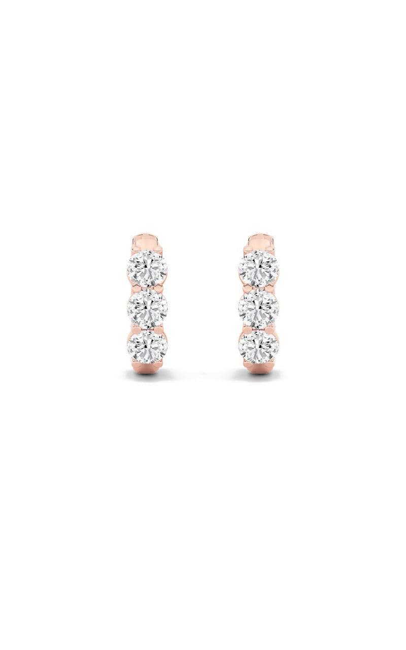 2Cttw Round Shaped Lab Grown Diamond (G/VS) Three Stone Huggie Earrings in 10K Gold