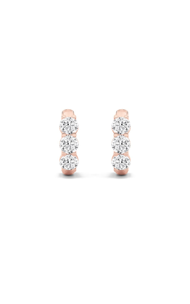 2Cttw Round Shaped Lab Grown Diamond (G/VS) Three Stone Huggie Earrings in 10K Gold