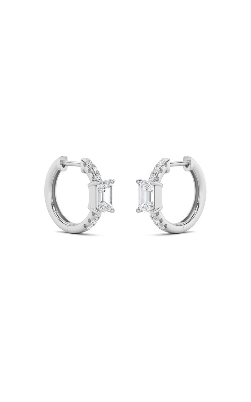 1.5Cttw Emerald Shaped Lab Grown Diamond (F/VS) Solitare Accent Huggie Earrings in 10K Gold