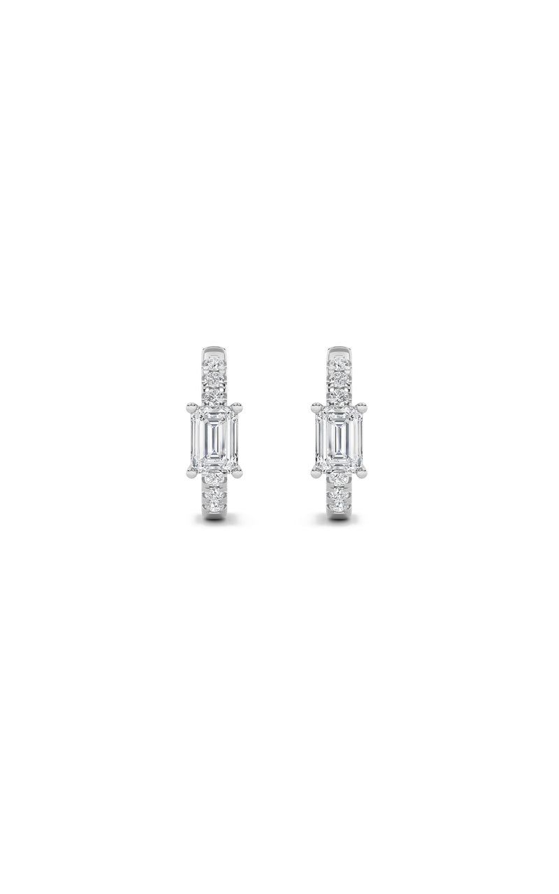 1.5Cttw Emerald Shaped Lab Grown Diamond (F/VS) Solitare Accent Huggie Earrings in 10K Gold