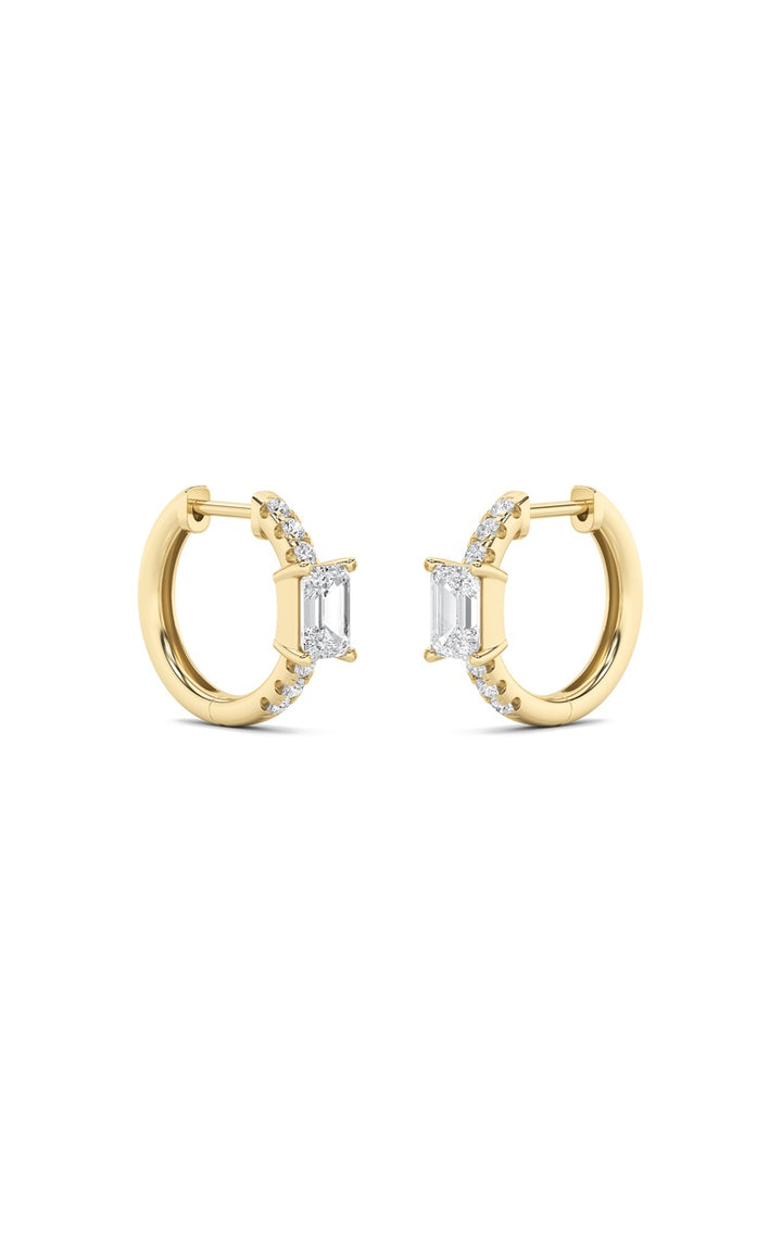 1.5Cttw Emerald Shaped Lab Grown Diamond (F/VS) Solitare Accent Huggie Earrings in 10K Gold