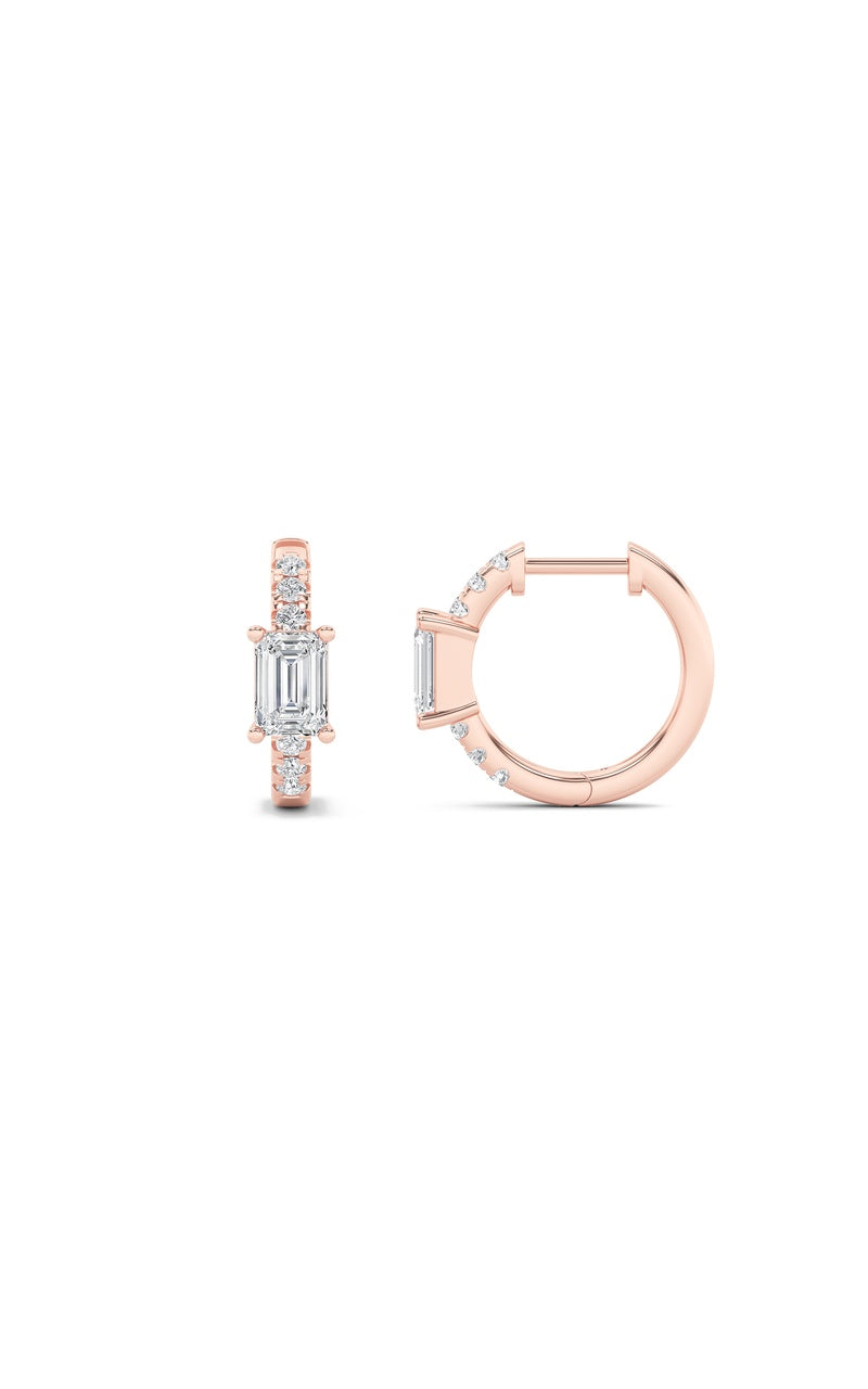 1.5Cttw Emerald Shaped Lab Grown Diamond (F/VS) Solitare Accent Huggie Earrings in 10K Gold