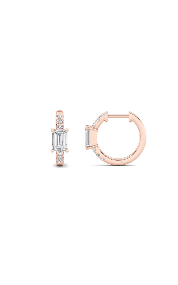 1.5Cttw Emerald Shaped Lab Grown Diamond (F/VS) Solitare Accent Huggie Earrings in 10K Gold