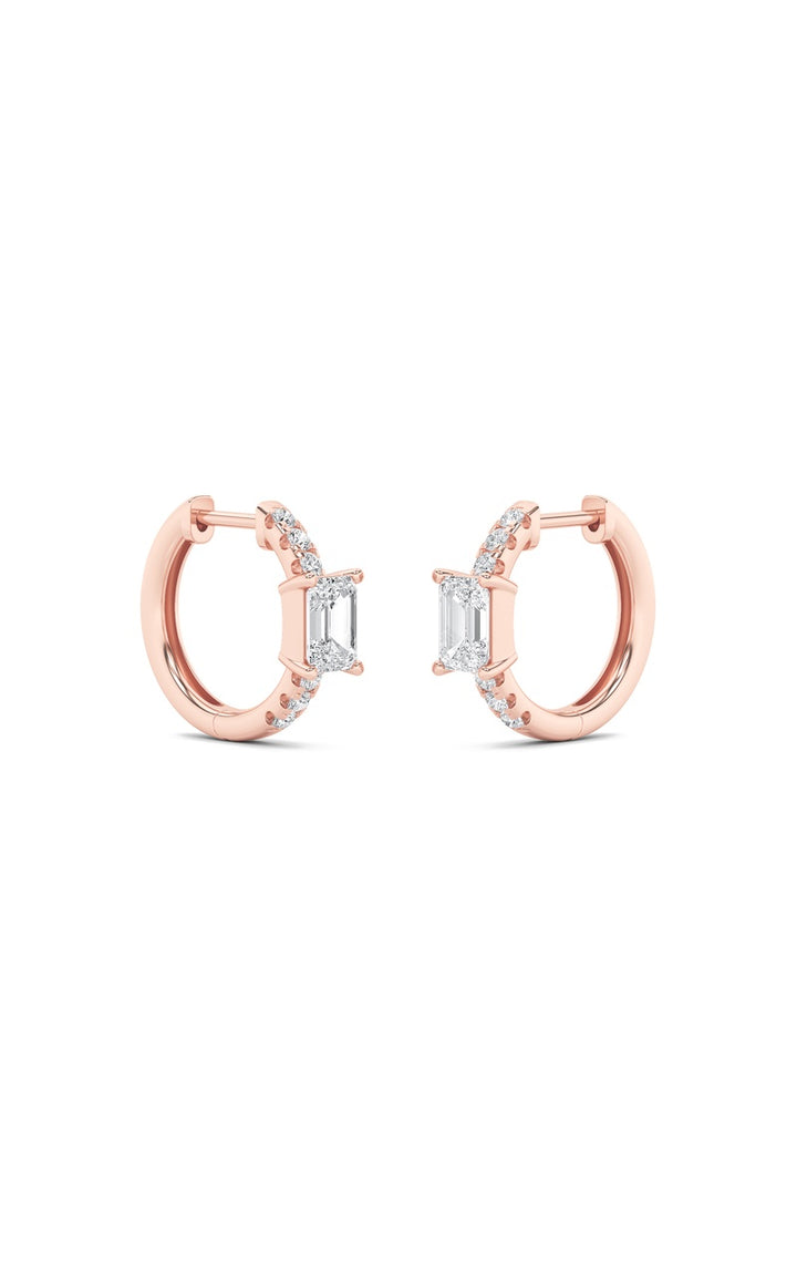 1.5Cttw Emerald Shaped Lab Grown Diamond (F/VS) Solitare Accent Huggie Earrings in 10K Gold