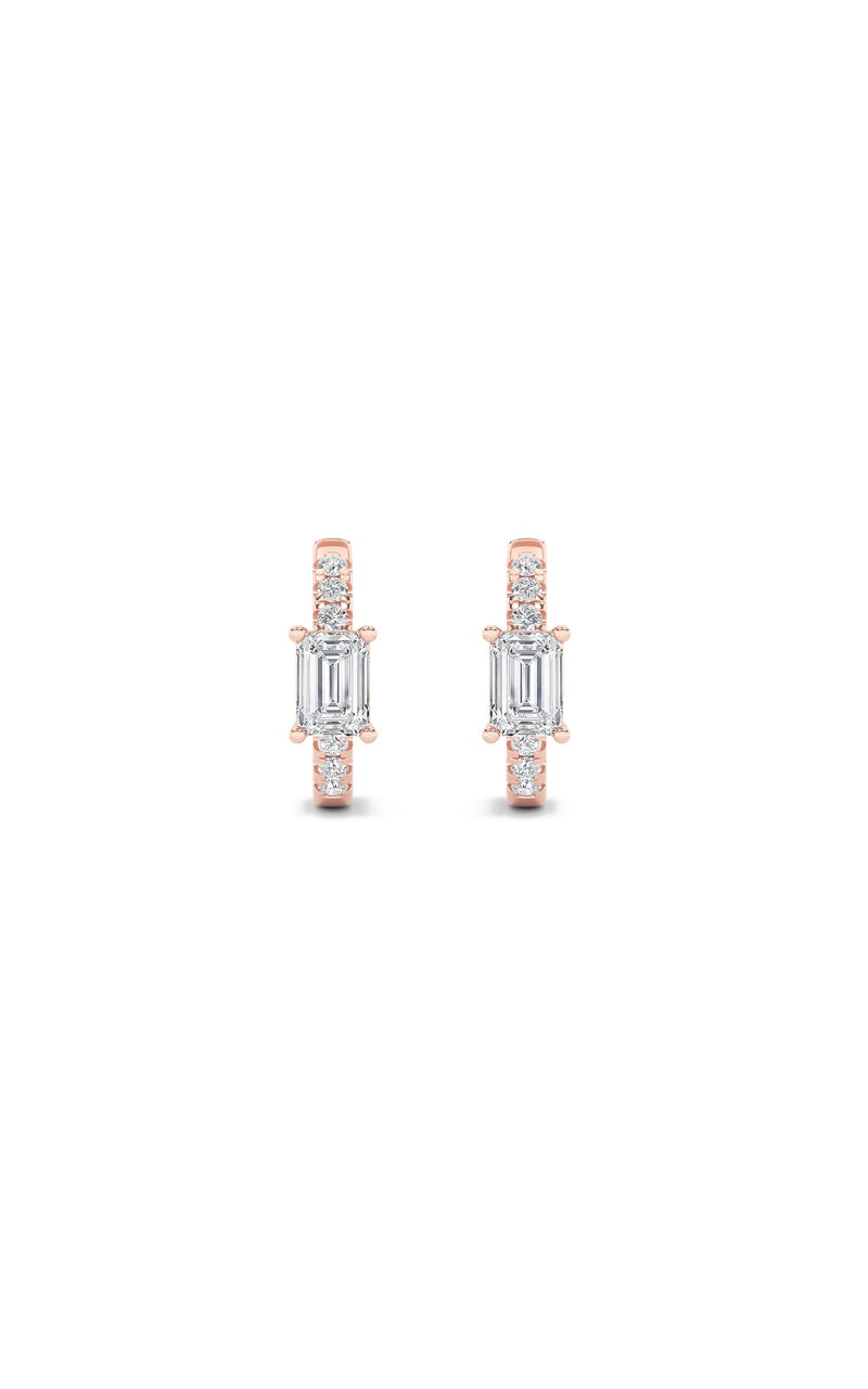1.5Cttw Emerald Shaped Lab Grown Diamond (F/VS) Solitare Accent Huggie Earrings in 10K Gold