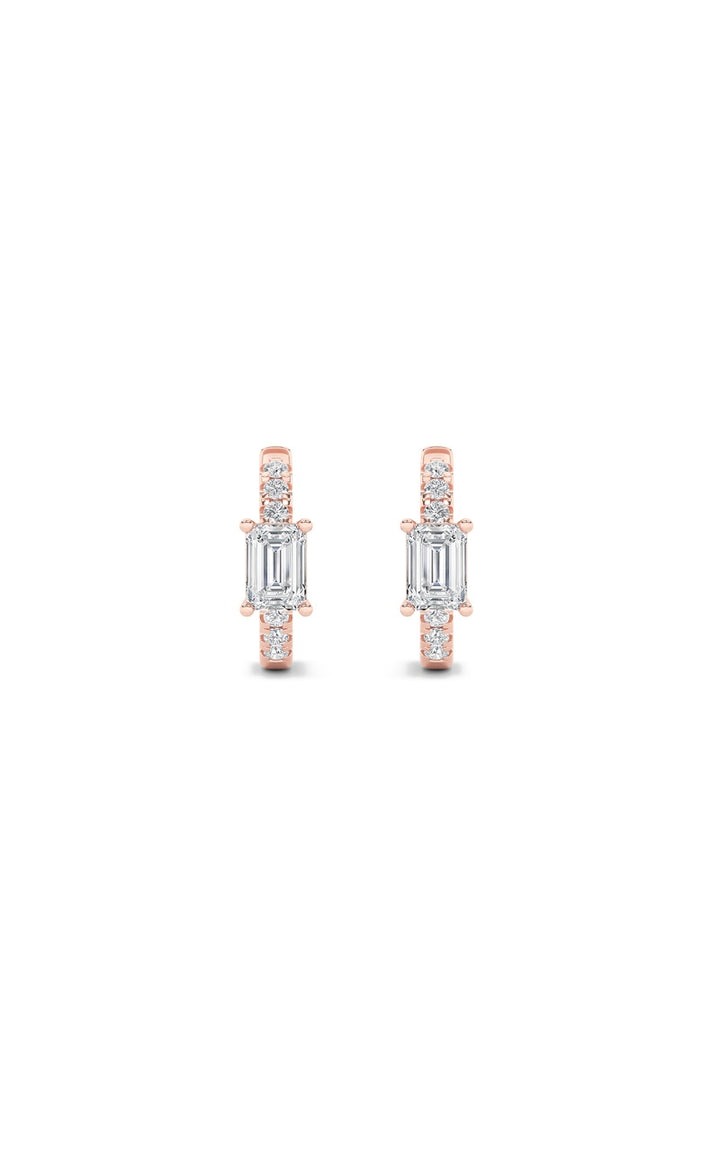 1.5Cttw Emerald Shaped Lab Grown Diamond (F/VS) Solitare Accent Huggie Earrings in 10K Gold