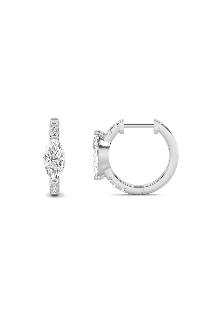 1.5Cttw Marquise Shaped Lab Grown Diamond (F/VS) Solitare Accent Huggie Earrings in 10K Gold