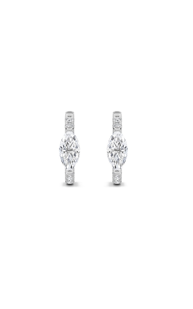 1.5Cttw Marquise Shaped Lab Grown Diamond (F/VS) Solitare Accent Huggie Earrings in 10K Gold