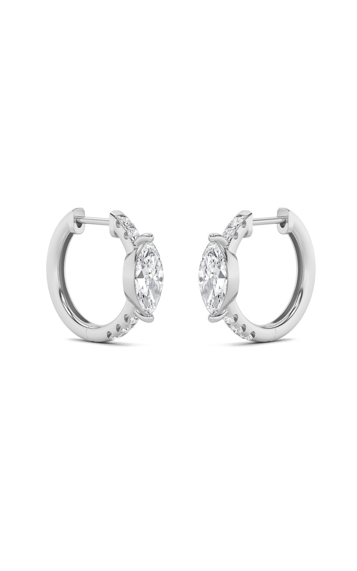 1.5Cttw Marquise Shaped Lab Grown Diamond (F/VS) Solitare Accent Huggie Earrings in 10K Gold