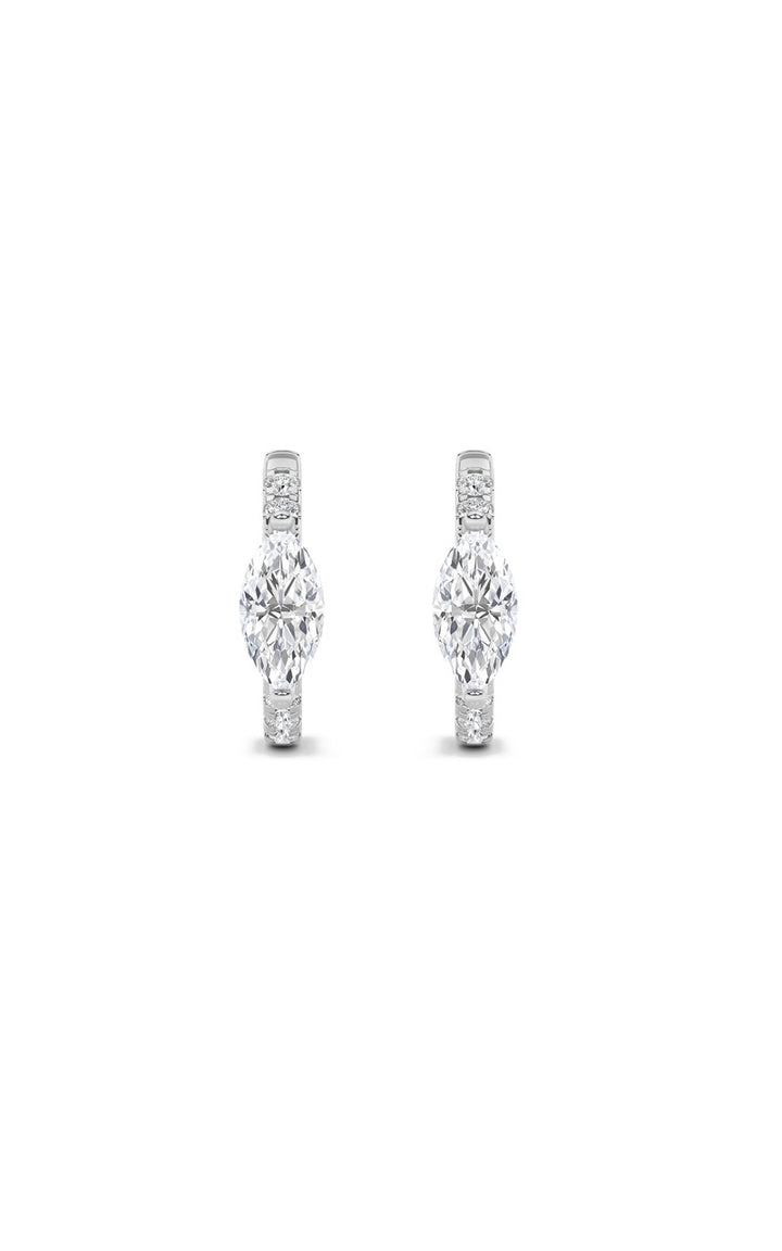 1.5Cttw Marquise Shaped Lab Grown Diamond (F/VS) Solitare Accent Huggie Earrings in 10K Gold