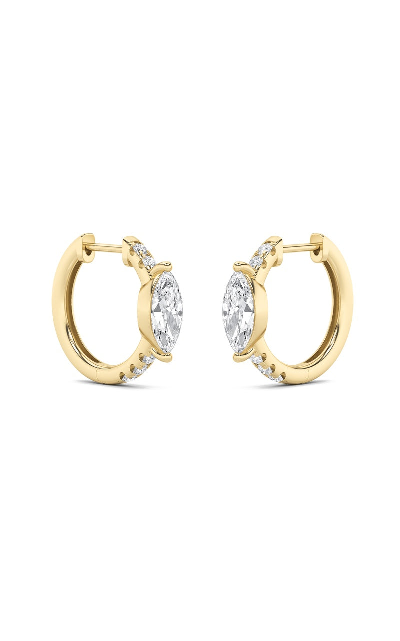 1.5Cttw Marquise Shaped Lab Grown Diamond (F/VS) Solitare Accent Huggie Earrings in 10K Gold