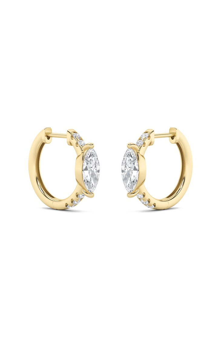 1.5Cttw Marquise Shaped Lab Grown Diamond (F/VS) Solitare Accent Huggie Earrings in 10K Gold